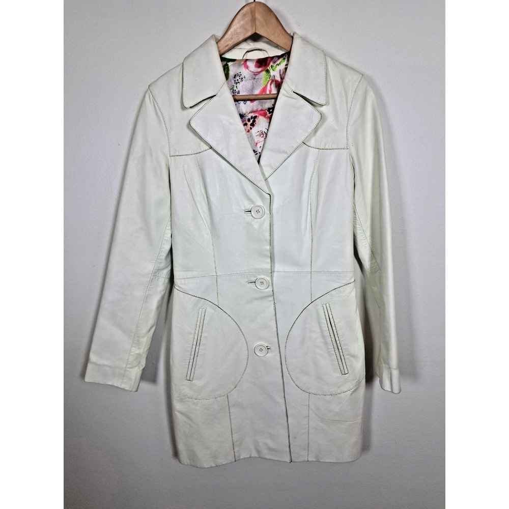 GIPSY Jacket Coat Women's Size Small Ivory Leather Vintage 70's Boho Hippie